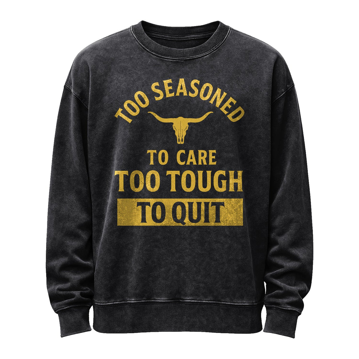 LouMark black crewneck with distressed gold typography