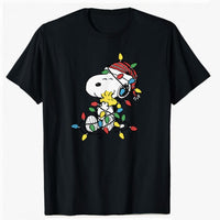 Snoopy Woodstock Tangled Christmas Lights T-Shirt